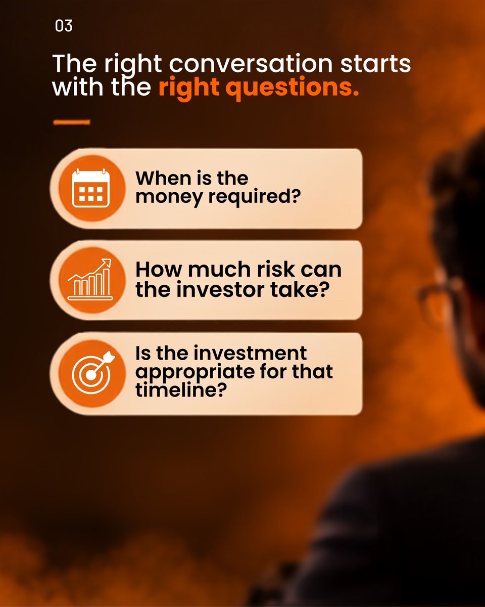 mfdakofficial's tweet photo. Before discussing returns, understand the timeline.

Because the right investment conversation starts with the investor’s goal, time horizon, and needs.

#MFDAK #MFD #MutualFunds #InvestorAwareness #FinancialAwareness #InvestorEducation #MutualFundDistributor #SmartInvesting https://t.co/97w0WCYUn4