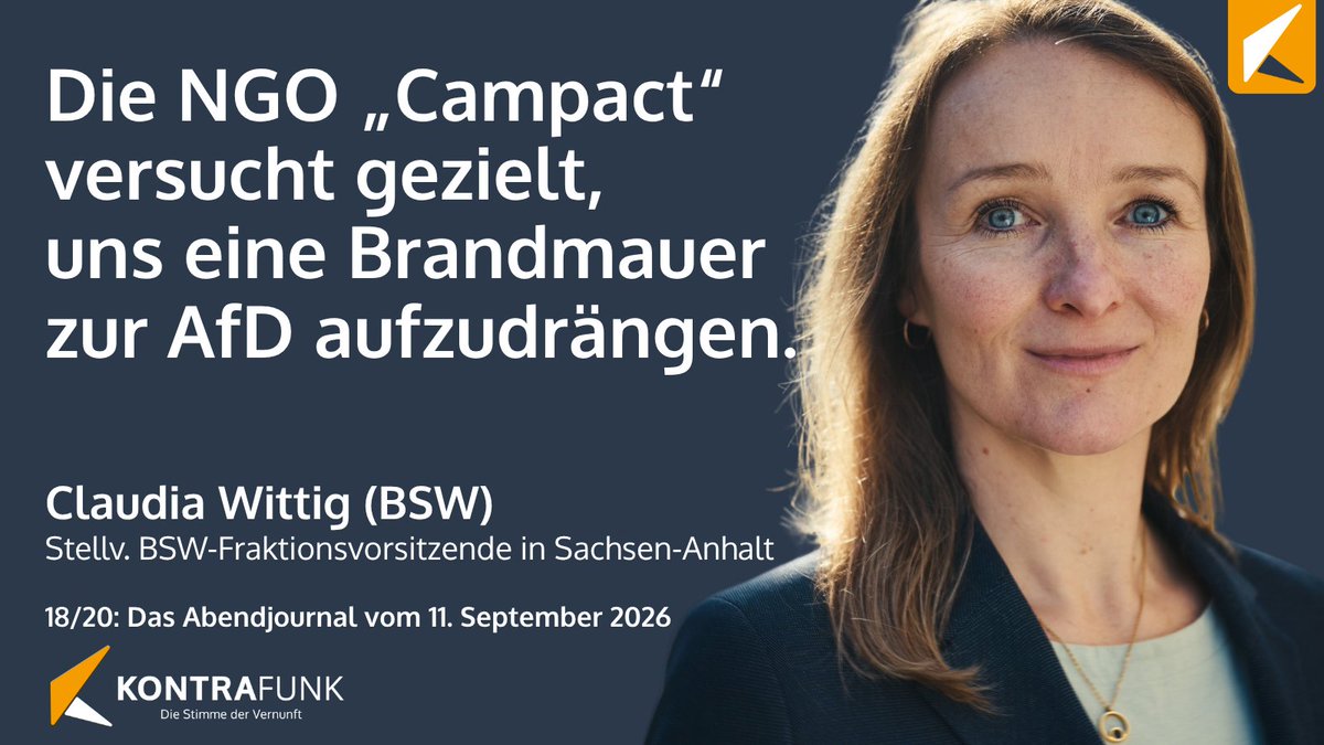 kontrafunk's tweet photo. In „18/20: Das Abendjournal“ berichtete die stellvertretende BSW-Fraktionsvorsitzende @DrClaudiaWittig über die aktuellen Entwicklungen bei der Regierungsbildung in Sachsen-Anhalt: https://t.co/GR3WE3p7LR https://t.co/ZwBdZQyQb6