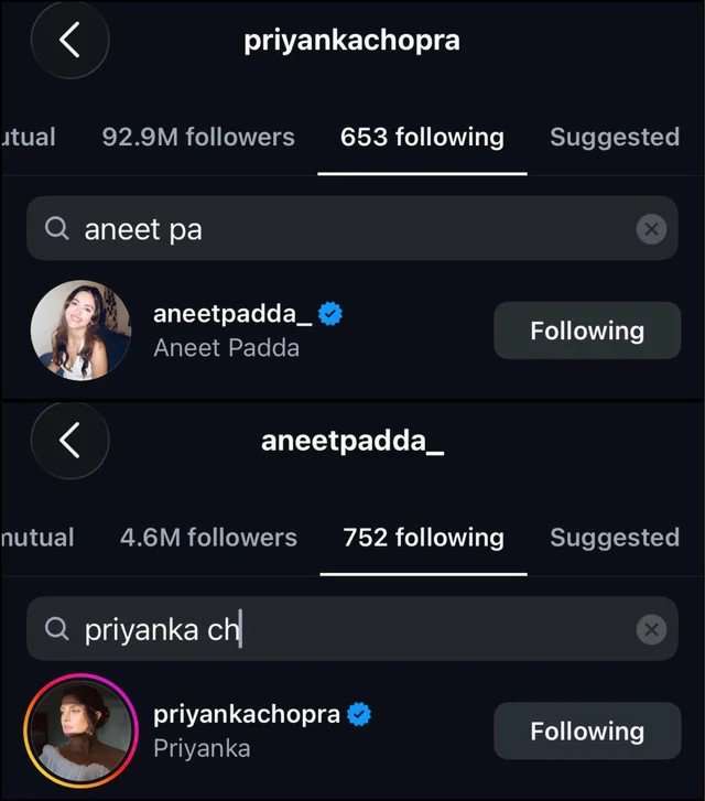 AneetPaddaFC's tweet photo. Aneet and Priyanka Chopra followed each other on Instagram https://t.co/SgGU2ofwmj