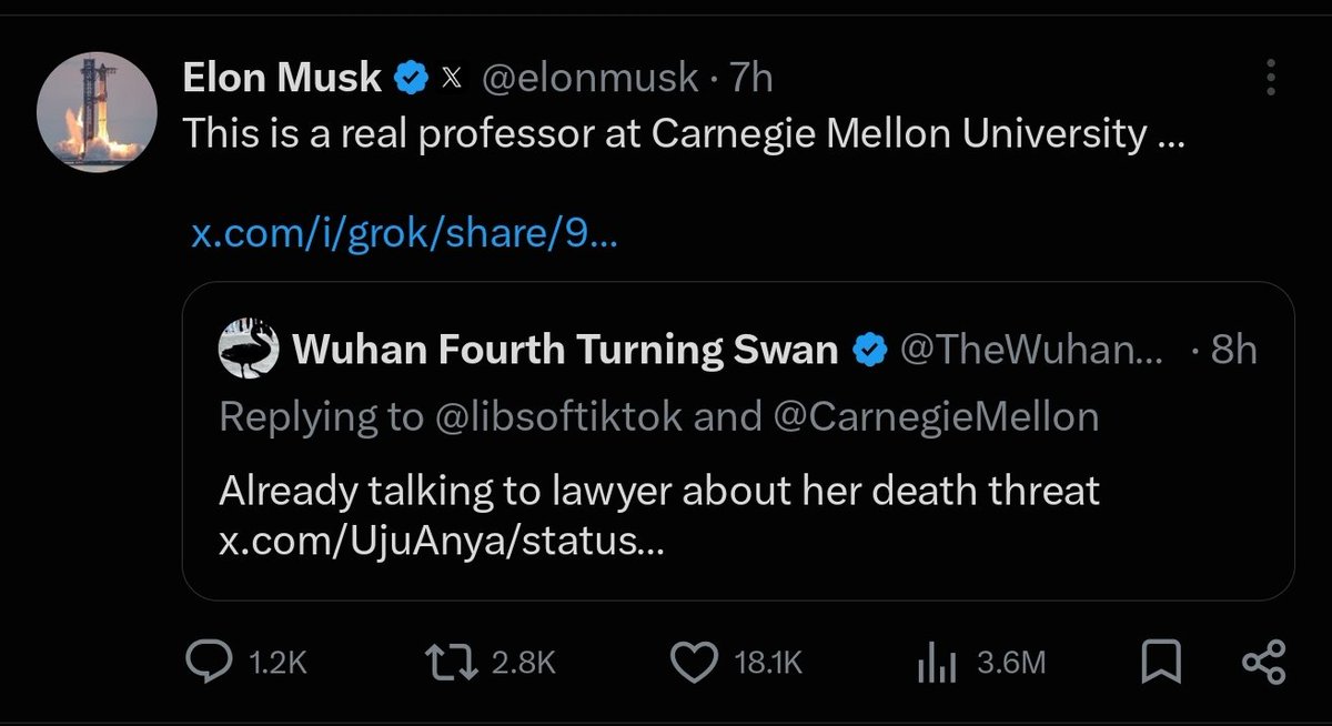 UnkleAyo's tweet photo. I cannot believe what I woke up to. 

Uju Anya, whose quote from 2023 that I still have - the very internet mother of Nigerian coven witches finally shit in the right yard, even got Elon Musk's attention. 

I mean, she's done. Done done. 

What a Saturday morning. https://t.co/W5hQcv9dyz