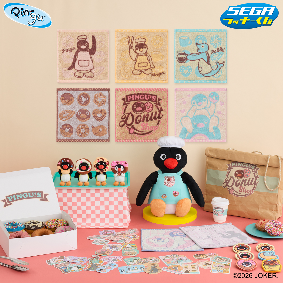pingu_jpn's tweet photo. ＼続報解禁🐧🍩／
セガ ラッキーくじ　PINGU™
～PINGU'S Donut Shop～
2026年10月29日(木)よりミニストップ、各種ホビーショップ等で順次発売予定✨

本日、賞品画像と取扱店舗が公開されました！

詳細は公式サイト「セガプラザ」をCHECK👇
https://t.co/WQkPpxfABM

#ピングー https://t.co/ozVNnP0OFr