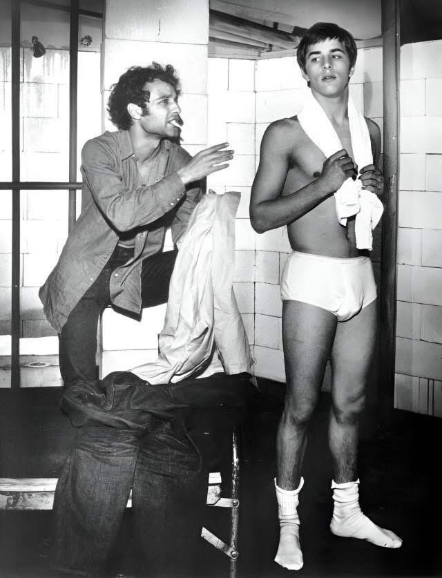 For_Film_Fans's tweet photo. SAL MINEO and DON JOHNSON were roommates in West Hollywood for 4yrs at the time Sal was murdered in 1976.

(this photo of them working together is from the stage production of “Fortune And Men’s Eyes” in 1969) https://t.co/bYT9lHnftu
