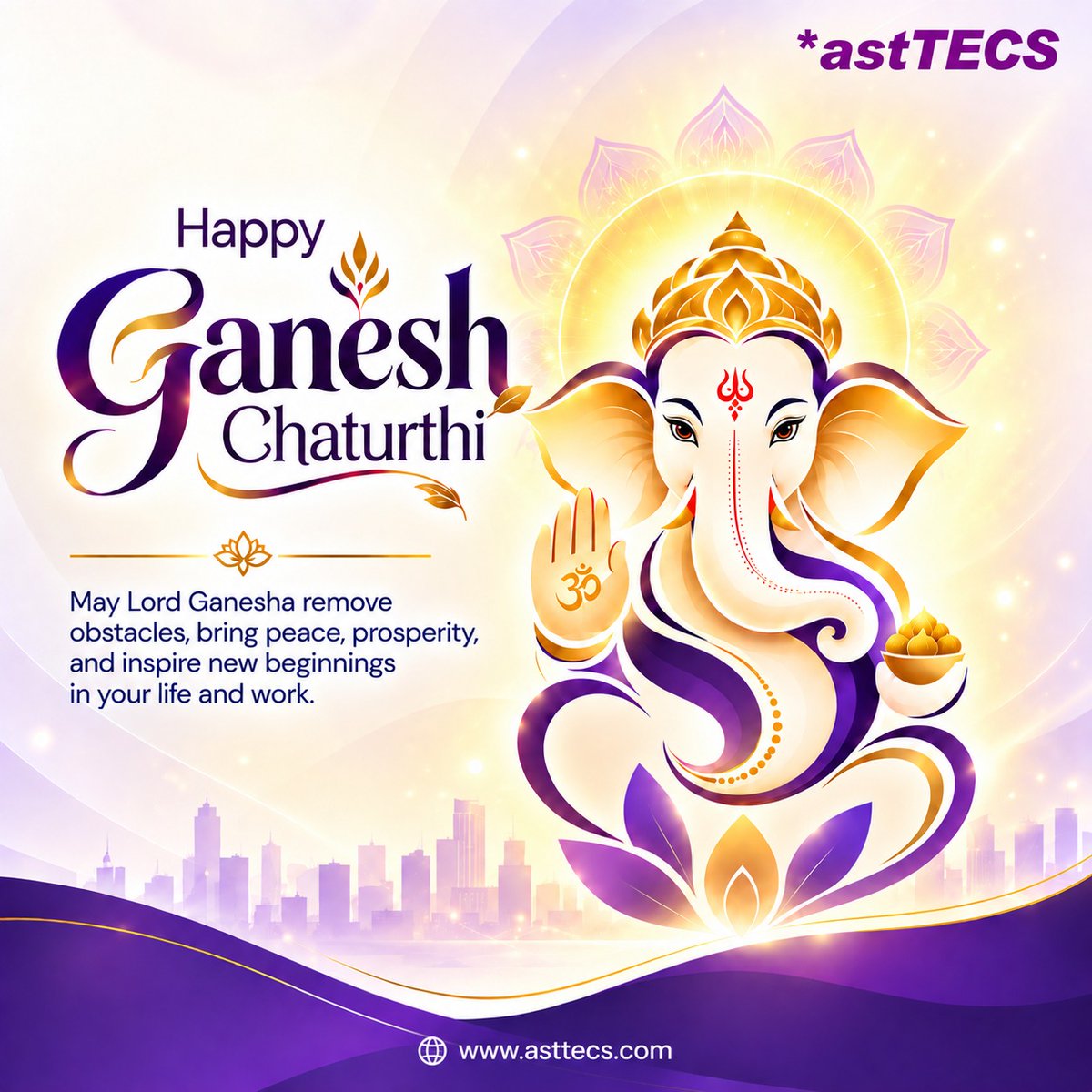 asttecs's tweet photo. *astTECS wishes you and your family a blessed Ganesh Chaturthi! 🙏
May Lord Ganesha bless your journey with success, prosperity, and endless happiness, while removing all obstacles along the way. ✨

#astTECS #GaneshChaturthiSpecial #GanpatiBappaMorya #blessings #prosperity https://t.co/gg66mUYlGj