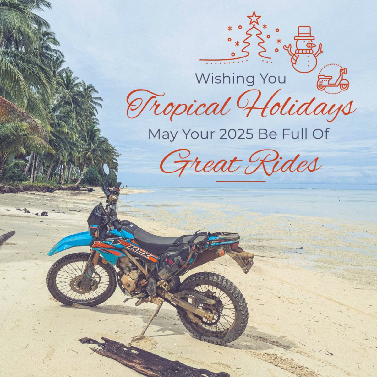 YingBelfiore's tweet photo. Sending warm tropical wishes from beautiful El Nido, Palawan! Wishing you a wonderful holiday season and unforgettable rides in 2025. What’s your dream motorcycle destination? https://t.co/a3hik898Ux