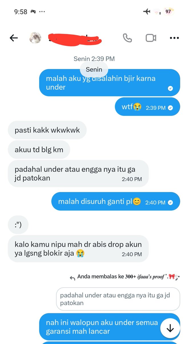 zholushei's tweet photo. stress aku baca chat nya, ini para ba lain baik ngingetin untuk ganti harga kesepakatan tapi malah dia gak terima, namanya juga jual pakai ht ba ya wajibnya emang lu ikutin harga kesepakatan kocak https://t.co/lRxn5ipKYp