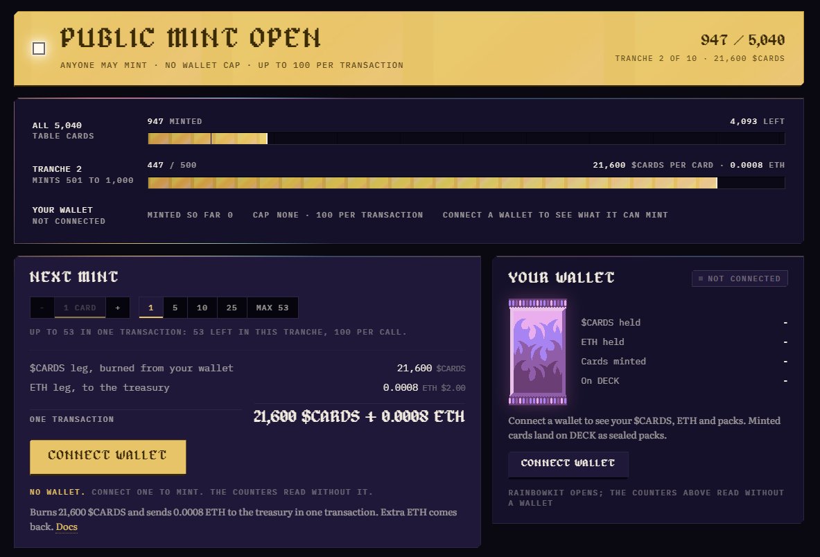 TCGMiners's tweet photo. The website is back online.

Minting is live again, and you can now prepare your deck to join Cycle #2.

For a full breakdown of the system, read the article in our pinned post or visit the docs page on the site.

Later today, we’ll also share a clear explanation of how the miner pools work. The full pool allocation will be added after the collection sells out to ensure rewards are distributed fairly among all miners.