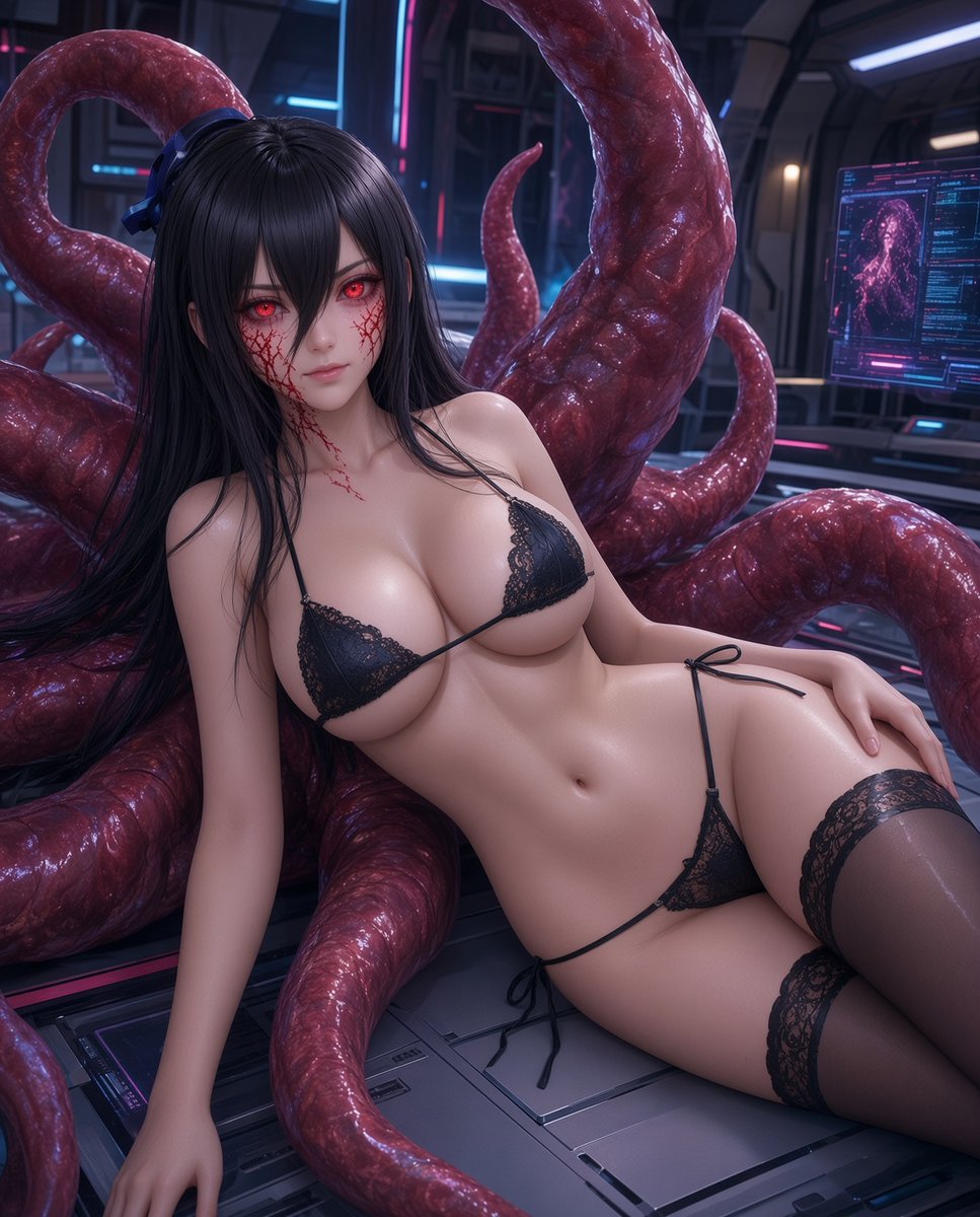 BlackTomb2047's tweet photo. Born from forbidden experiments, she commands the darkness with crimson eyes and living shadows. 🩸🖤

#DarkAnime #CrimsonEyes #BioHorror #TentacleQueen #CyberGothic https://t.co/8qESBxVSuL