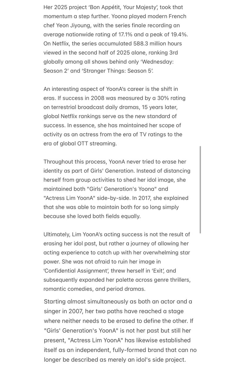 yeppeoyoona's tweet photo. No new project or special event, but a journalist randomly decided to write an entire article highlighting YoonA’s journey as both an idol and an actress 🥹🤍

“From Girls' Generation Center to Lead Role in Global K-Drama… The 'Two Careers' Created by Lim YoonA”
🔗 https://t.co/Qy7RgyuT1n

#LimYoonA #임윤아 #YoonA #윤아