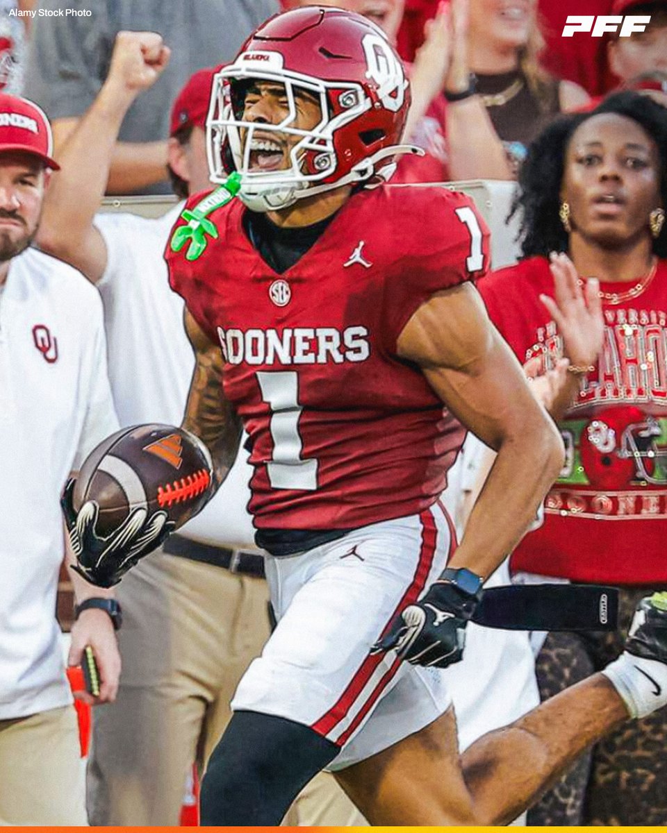 PFF_College's tweet photo. Oklahoma WR Isaiah Sategna III | Week 1 vs UTEP:

🔴 4 Receptions
🔴 76 Receiving Yards
🔴 115 Punt Return Yards
🔴 2 Total Touchdowns

@OU_Football https://t.co/xVaDbgUEjh