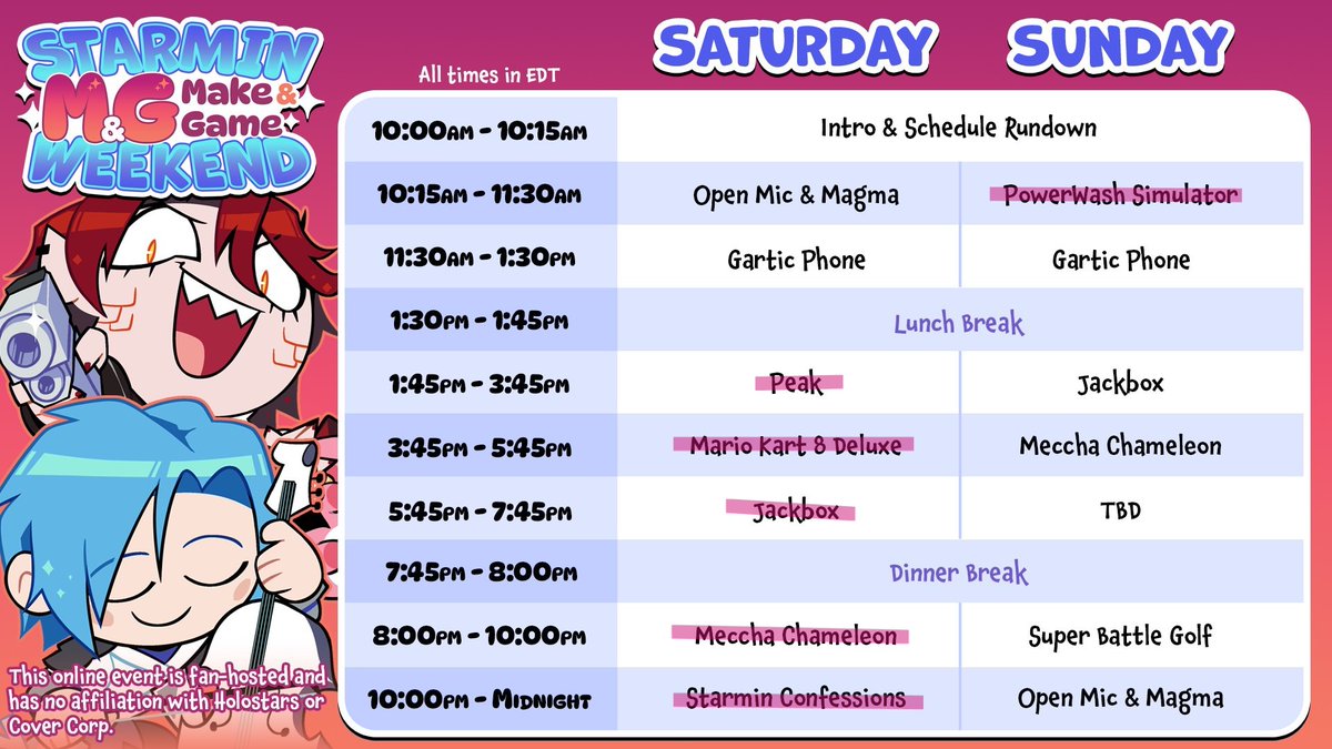 nitrorugratvt's tweet photo. I'll be here tomorrow! I'll be live on Twitch &amp; Youtube during all the highlighted games! All times listed are in EDT (NOT EST). >:3c https://t.co/RvvHsetWEp
