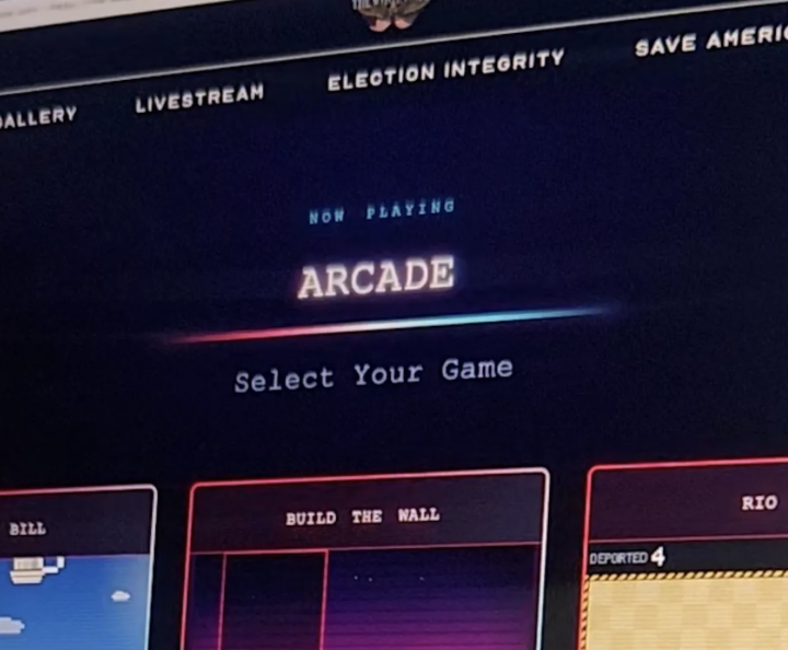 jorskiclips's tweet photo. JUST IN: The White House made their own Miniclip

Yeah this went viral because they made Political Arcade games. There's a Tetris clone called build the wall where you stack a border wall against a “horde”, a Snake game where you collect border crossers, a Flappy bird clone called Flappy bill, even a Trump savings tycoon 

They ripped off basically every startup screen too - xbox, playstation, gamecube, and the worst one is Sega into Maga

Then they posted “we got trump arcade before GTA 6 this accounts genuinely just a meme page but with nuclear codes
