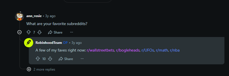 Palunians's tweet photo. Vlad Tenev did an AMA on Reddit and was asked his favorite subreddits, and he replied with r/bogleheads. Bogleheads is a subreddit that revolves around passive income for long-term lazy investors. It's like a cult. This is PERFECT to run as a dividend narrative. Never been done! https://t.co/ps53EsnX0j
