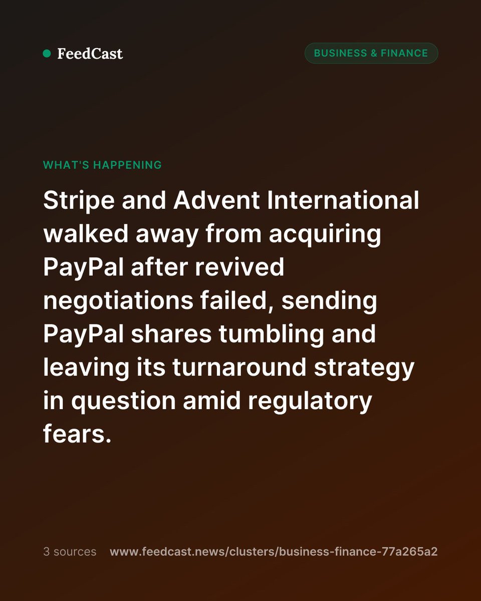 mafe_111's tweet photo. A $53 billion deal collapses. Three outlets are covering the story—read the neutral brief and compare every source on FeedCast. https://t.co/gn3TrRP9Pq