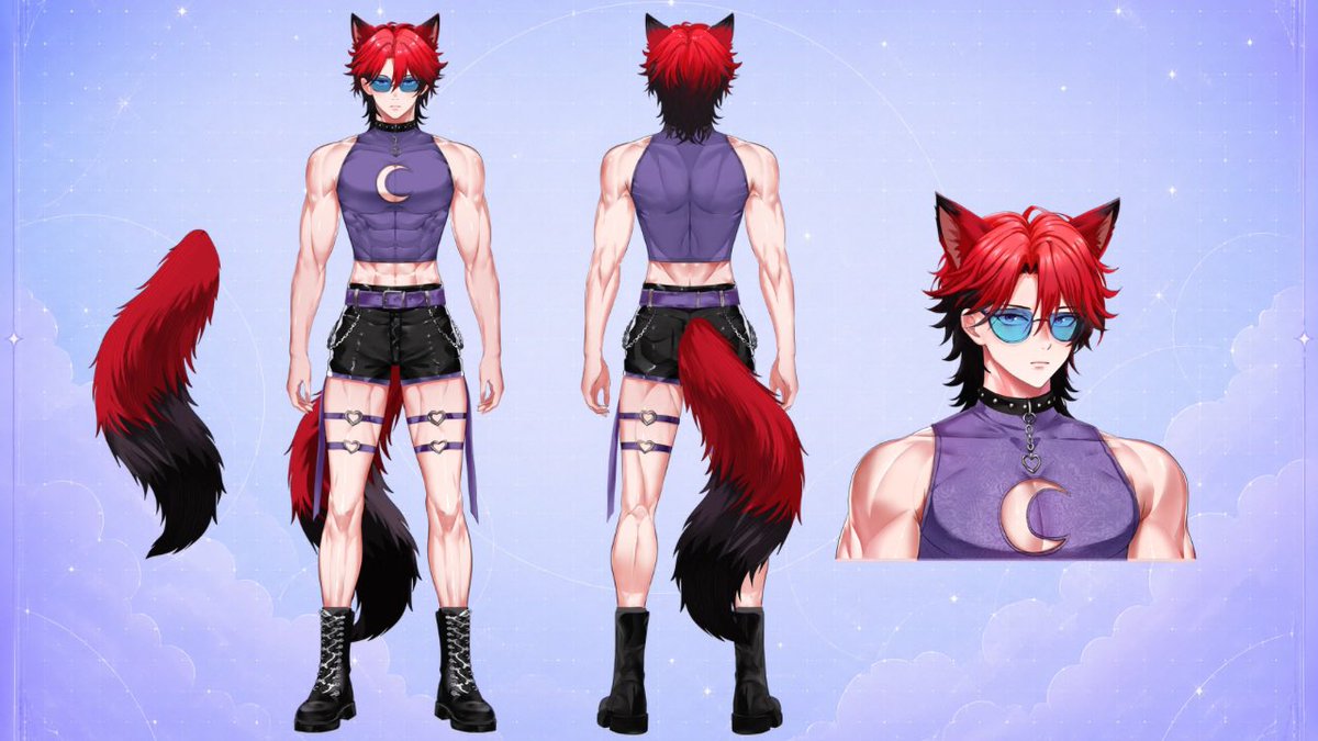 Suijin_Inarii's tweet photo. So because the live 2D model is still going to take a bit to be completed, I thought I’d do a tiny little character sheet debut for my new model💕🌙

🎨 : the very talented @IyoriMinami thank you for bringing him to life 🌸 

More to follow very soon🌙 

#SuijiArt #SpicySuijiArt https://t.co/mB9dscIubb