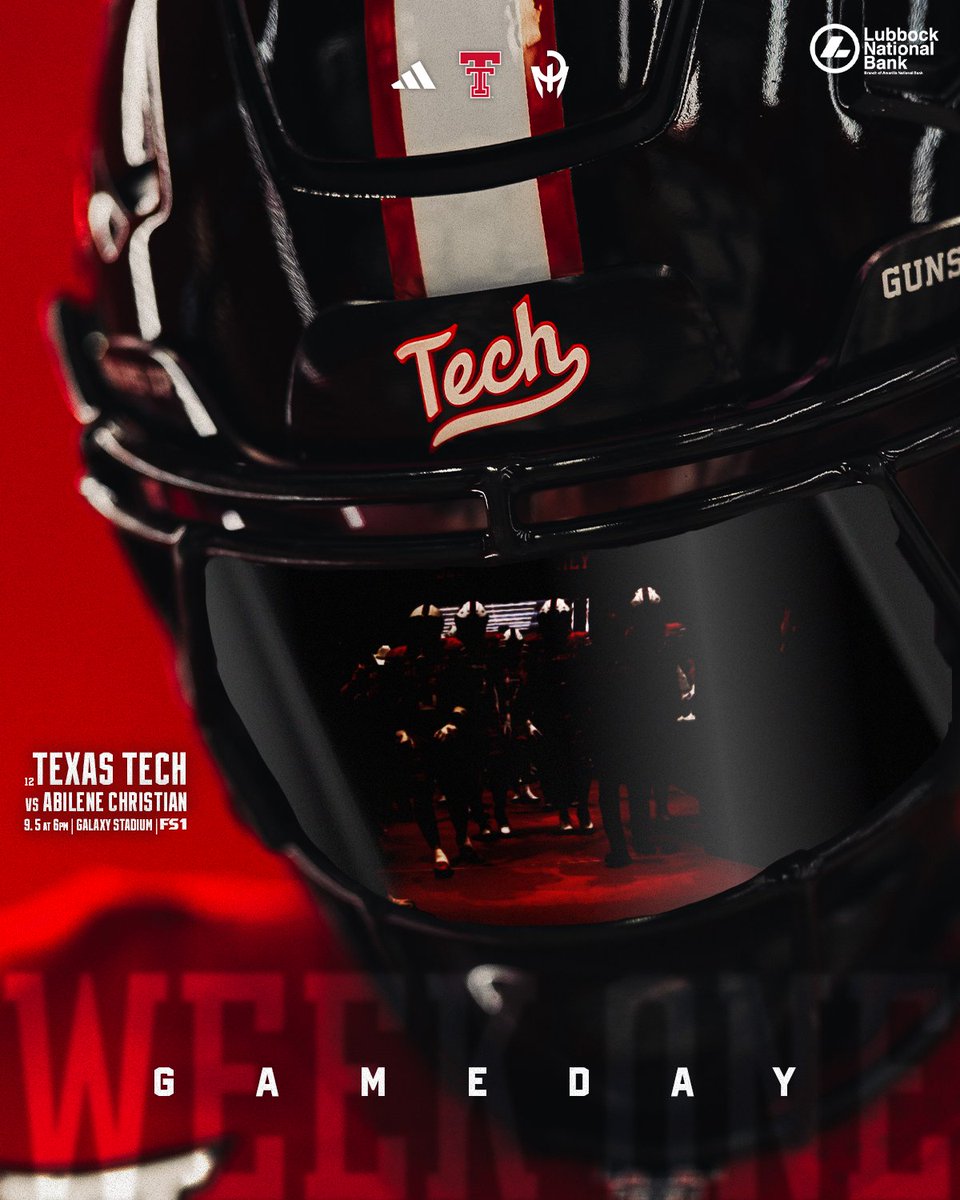 TexasTechFB's tweet photo. It's finally here. IT'S GAMEDAY‼️

#WreckEm | @lubbocknational https://t.co/B9Q6H7LYVC