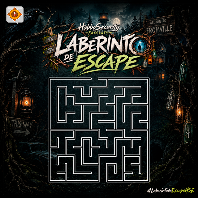 ESHabboSecurity's tweet photo. 🩸 ¡Segunda ronda! El laberinto cambia y las sombras avanzan rápido. Responde indicando tu nombre de usuario, la salida correcta y utiliza el hashtag #LaberintodeEscapeHSE para llevarte la quinta placa: "El Talismán" 🚪 ¡Solo 5 cupos disponibles, no te demores! #FROMWeek🐦⬛