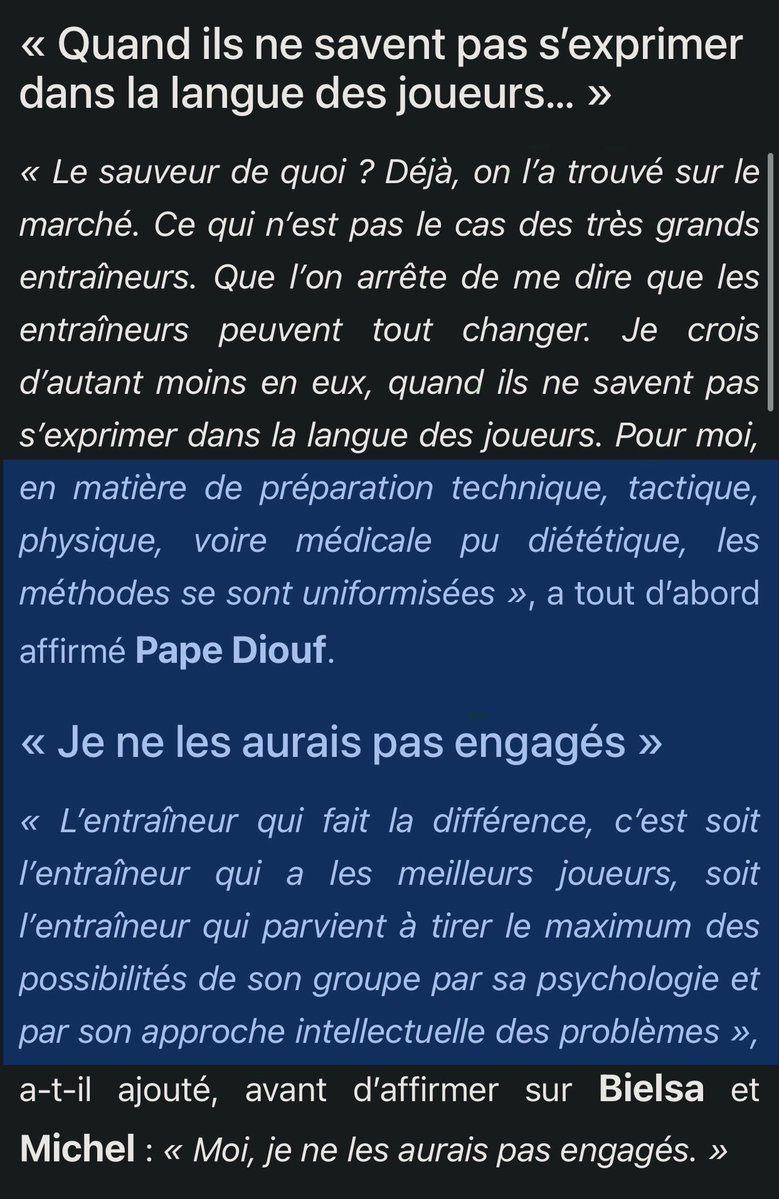 Premieretouche's tweet photo. Cette sortie de Pape Diouf m’avait marqué à l’époque. Je l’ai jamais oubliée

Dans sa façon de le dire, il y a quelque chose qui me donnait l’intuition qu’il était dans le vrai, malgré ma passion pour le travail tactique

Faire de l’entraîneur une figure trop centrale est malsain https://t.co/OhbIlDu0Ur