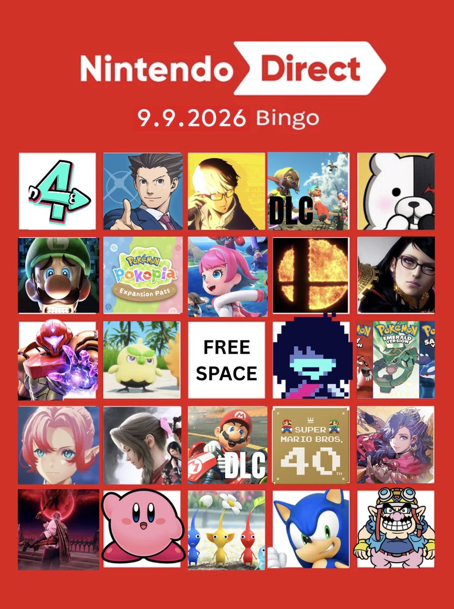 mkburst's tweet photo. Nintendo Direct Bingo https://t.co/bFmXmZ0o9o