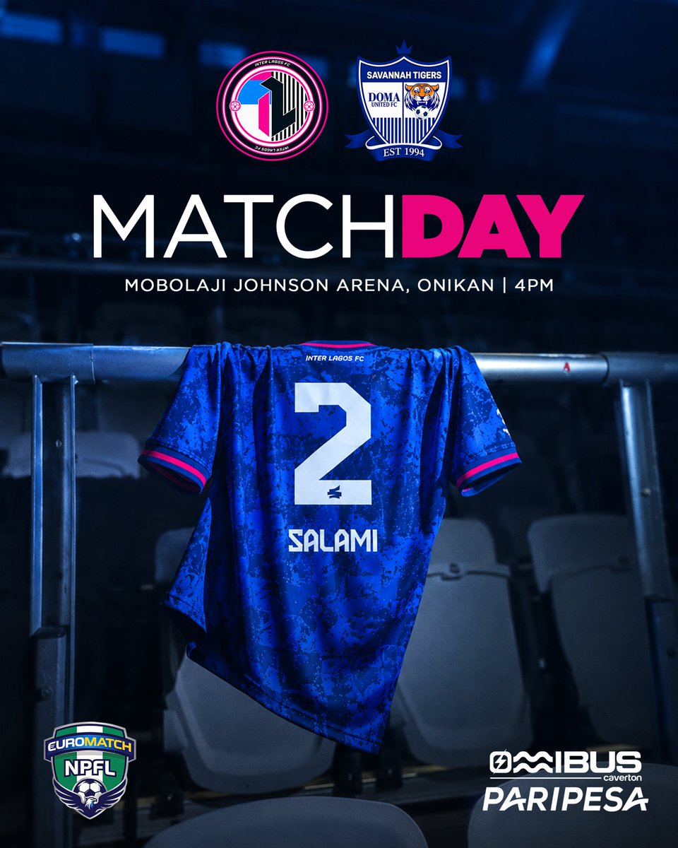 SalamiK40034548's tweet photo. MATCHDAY! The wait is over.

@InterLagosFC  🆚 @domaunitedfc
🏟️ Mobolaji Johnson Arena
⏰ 4PM

All eyes on Sk2. Time to make another statement.

Lagos, are you ready?

#InterLagos #DomaUnited #NPFL #Matchday #Salami2 https://t.co/9bFME1DzJz