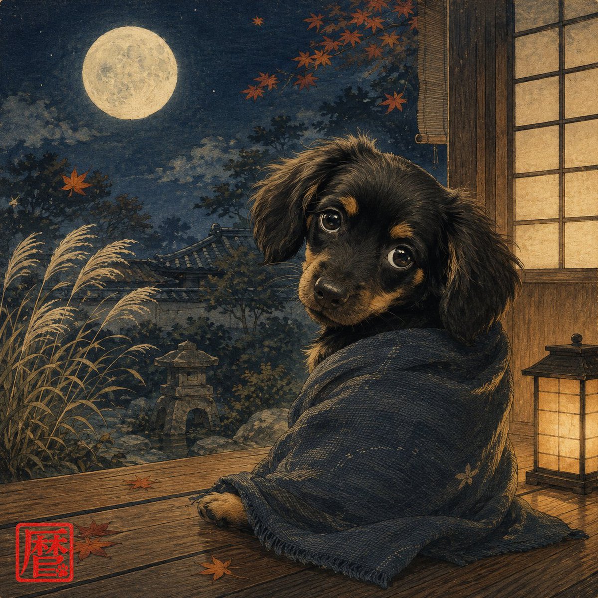 KoyomiPaws's tweet photo. 今週はまだ、モデルの春之助に会えていません。

会えない夜は、物語の中で一緒に月を見る。

Some nights, art is how I spend time with the dog I miss. 🌕

#チワックス #Chiweenie #JapaneseArt https://t.co/xSZqJ95QI1