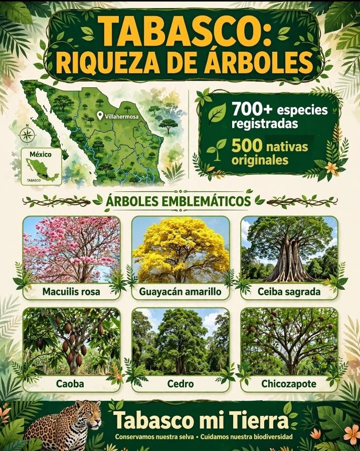 TabMiTierra's tweet photo. PORQUÉ HAY QUE CUIDAR NUESTROS ÁRBOLES 

¿Sabías que Tabasco tiene más de 700 especies de árboles y 500 son nativas?

Tabascomitierra,  explica qué es un árbol, cuánto tarda en crecer y por qué es vital reforestar con Macuilis, Guayacán y Ceiba y no tirar basura a nuestros ríos https://t.co/6P0eSu5uWl