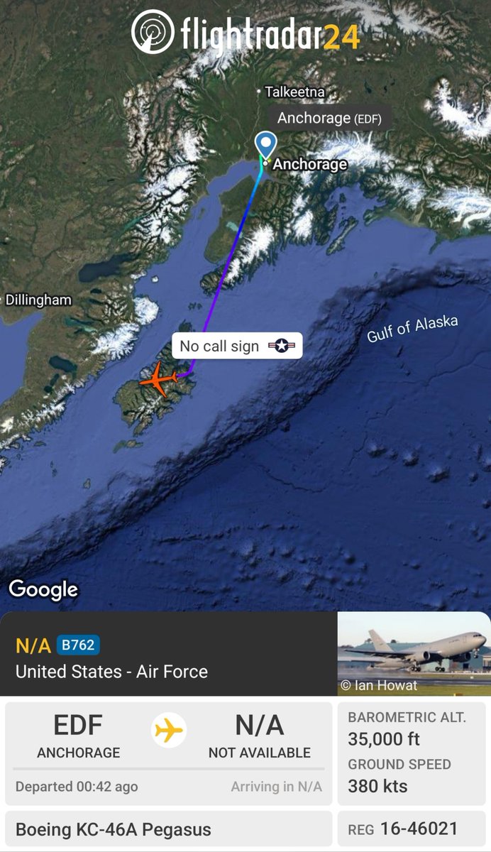 sipjack1776's tweet photo. @Borrowed7Time @FMilcoms KC-46A Pegasus
#AE5BC6/16-46021
Tracking SW out of Elmendorf https://t.co/kOFT0gbO6e