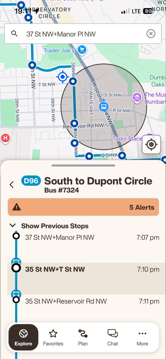 RoughProphet's tweet photo. @wmata .@wmata  SB D96 isn’t doing this. It’s taking Calvert to Wisconsin and then down to P St. Waiting at 35/Whitehaven Pkwy and I saw the bus pass Tunlaw in the app. Ran to 35/T St thinking it would come south on 35, but it’s just going down Wisconsin. Multiple pax skipped… https://t.co/YGAzMxi2Y3