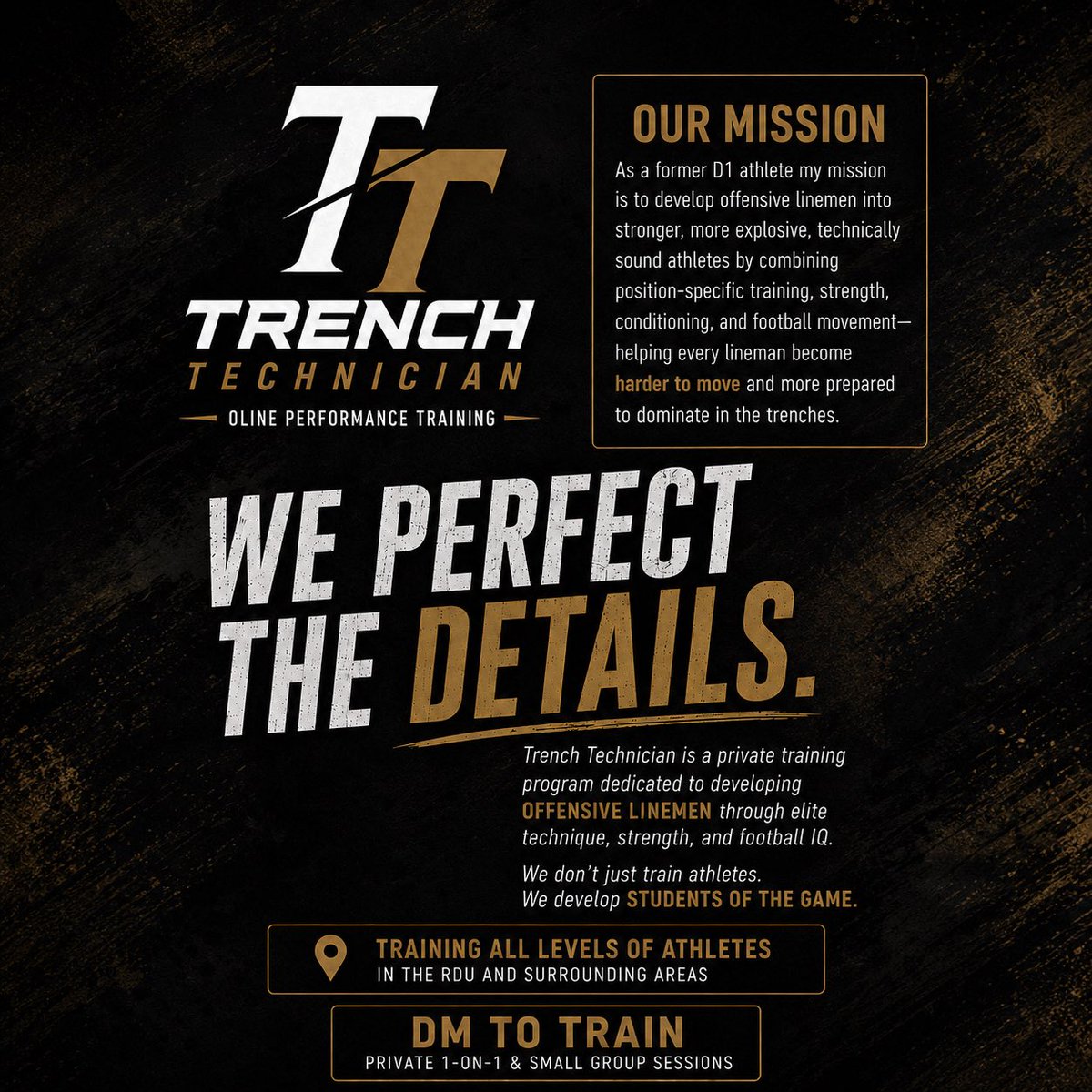 TrenchTechOL's tweet photo. Introducing Trench Technician 🏈

I’m a former D1 athlete on a mission to develop stronger, more explosive, technically sound offensive linemen.

We perfect the details. We develop students of the game.

📍 RDU &amp; surrounding areas
📩 DM to train, lets work! https://t.co/xfJWrgt9It