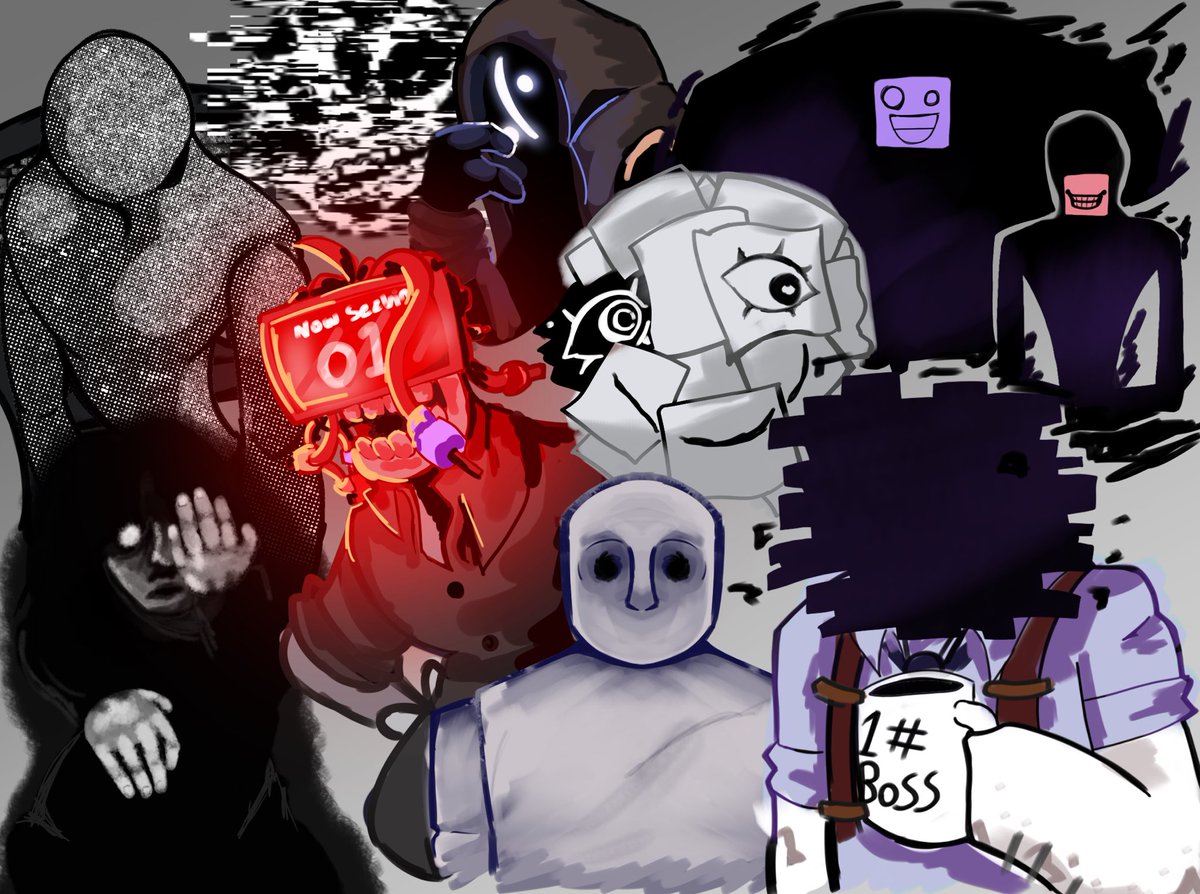 LucasMatics's tweet photo. Drew some of the new #DOORS entities in my style
They are most likely a bit scuffed (as all of my first time drawings of characters are) but whatever bro I’m tired 

#doorsfanart #doorsart https://t.co/qbuVVD1OYj