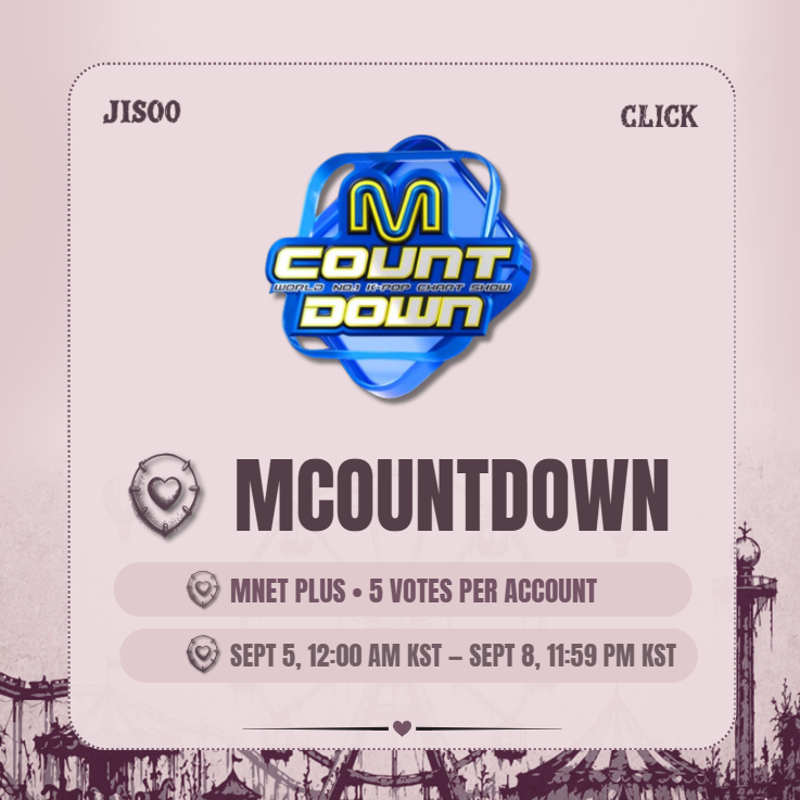 KIMJISOOVT's tweet photo. MCOUNTDOWN | PRE-VOTE

You may vote 5x daily, reset time at 12 AM KST. Create multiple account! for those who need account you can dm me or @JSVOTINGTEAM .

https://t.co/Yllxupn8jJ https://t.co/Q8kUpaXiz0