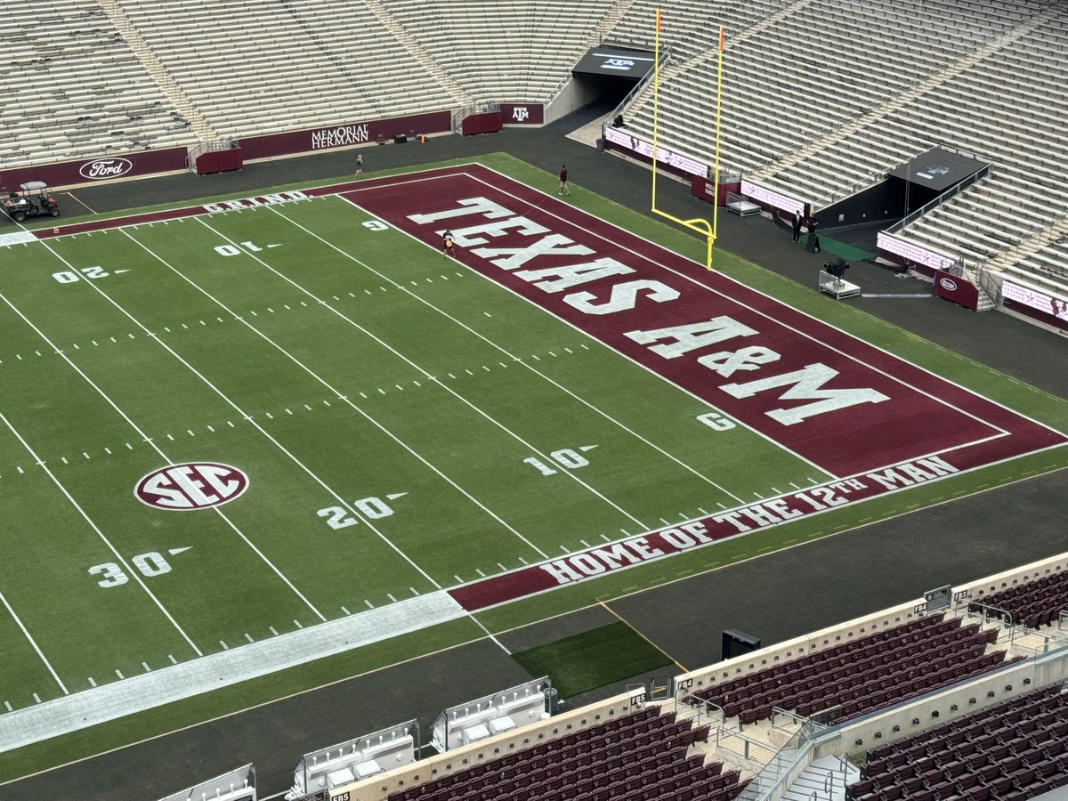 aggiefieldstaff's tweet photo. All dressed up and ready for @AggieFootball to BTHOMizzSt. A few small changes to the field layout and design for this year bit we’re ready to go for another great season! Gig ‘em 👍 https://t.co/SR1XPp561E