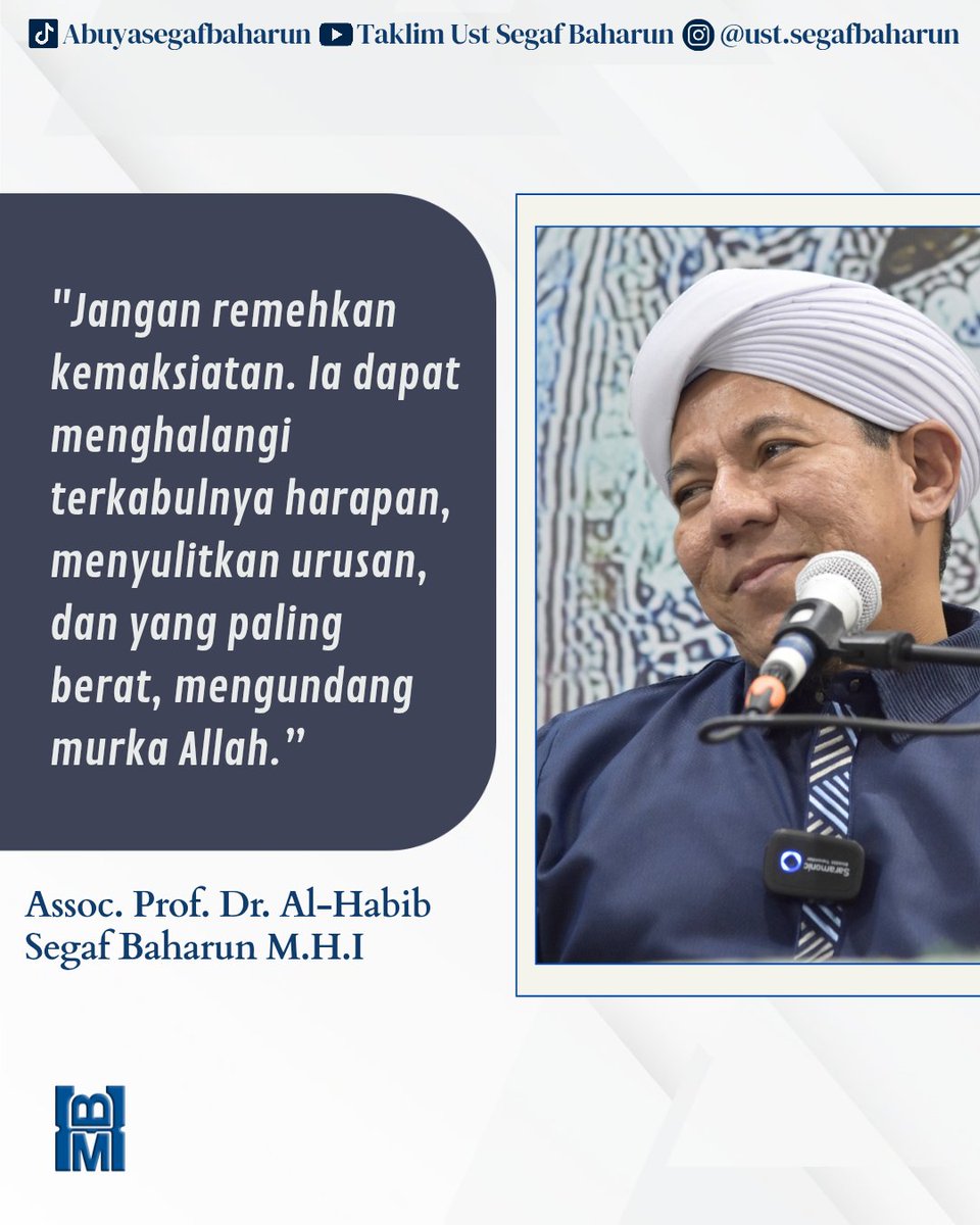 ustsegafbaharun's tweet photo. Jangan Remehkan Kemaksiatan || Assoc. Prof. Dr. Abuya Al-Habib Segaf Baharun, M.H.I. https://t.co/AwRZYbCDA4