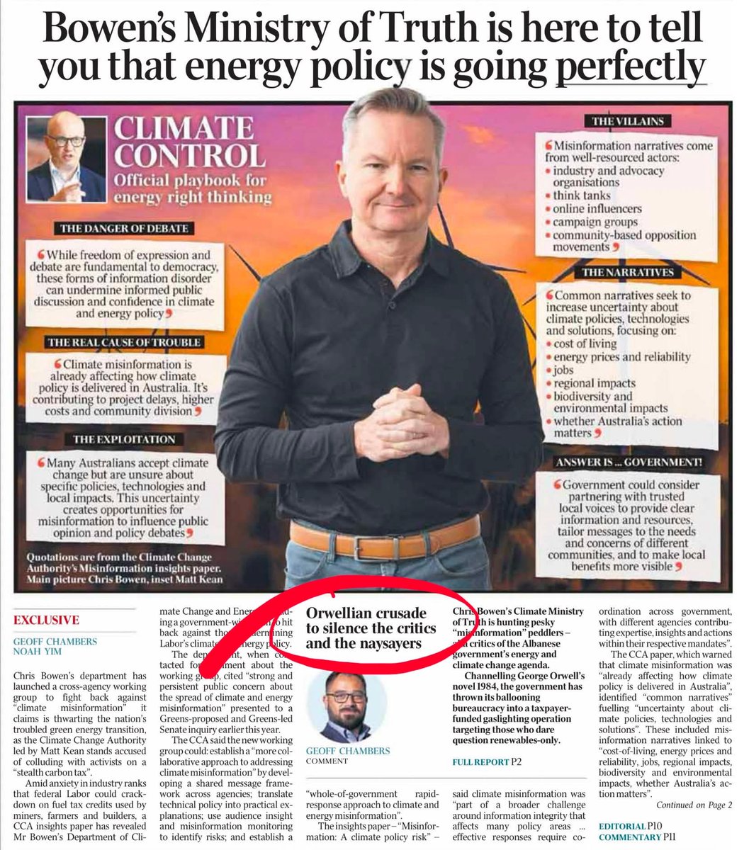 MRobertsQLD's tweet photo. Fortunately for Australians, the Climate Scam & the so-called Energy “transition” are collapsing as people see through both

In desperation, climate & energy parasites are now trying to use censorship to silence opponents and truth

Always beneath control, there is ….. FEAR

In this case the parasites stealing taxpayer subsidies are afraid of people waking to the truth

(Thank you to Jim for sharing)