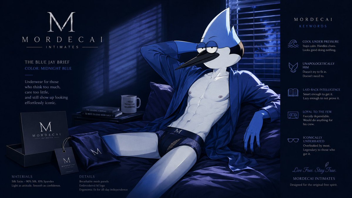 Aiunderwearguy's tweet photo. Always liked Mordecai. Always kinda got gay vibes from him #underwear #mordecai #regularshow https://t.co/ayCTWvhj1E
