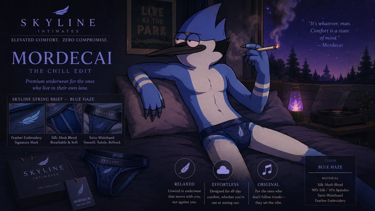 Aiunderwearguy's tweet photo. Always liked Mordecai. Always kinda got gay vibes from him #underwear #mordecai #regularshow https://t.co/ayCTWvhj1E