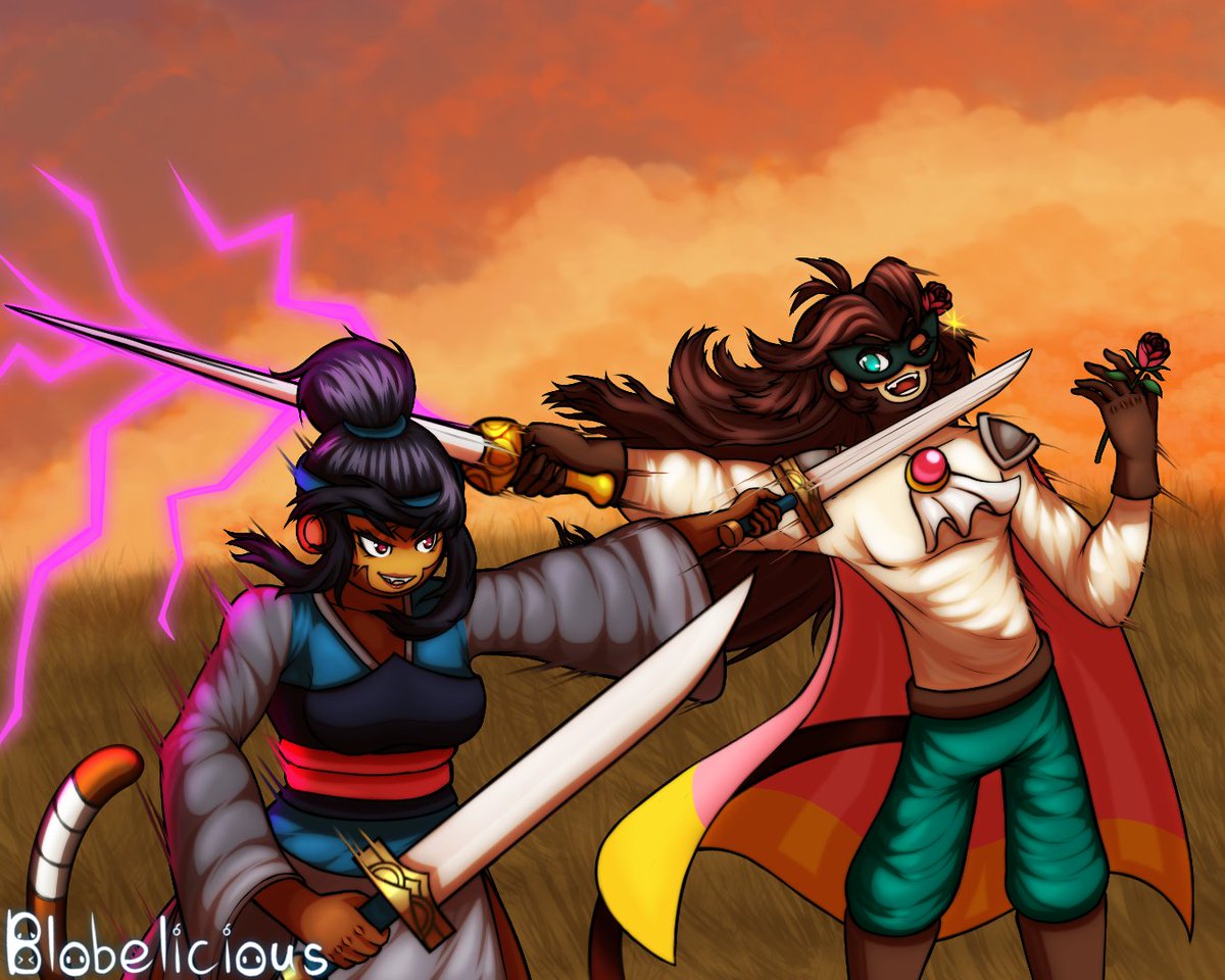 blobelicious's tweet photo. Sauda VS Dan D'Monke or "The Masked Macaque"
With Dan being the second sword-wielding hero in BTD6. Thought it would be a cool idea to draw him and the first sword hero Sauda, sparring. #BTD6 https://t.co/23xN76QOal