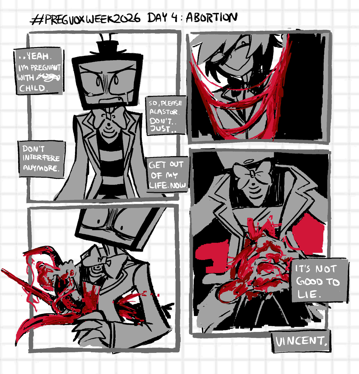 voxtekEmployee's tweet photo. / gore
day 4 of #pregvoxweek2026 : abortion

some doodles from the magma #radiostatic #alvox https://t.co/Krj6dU8ow2