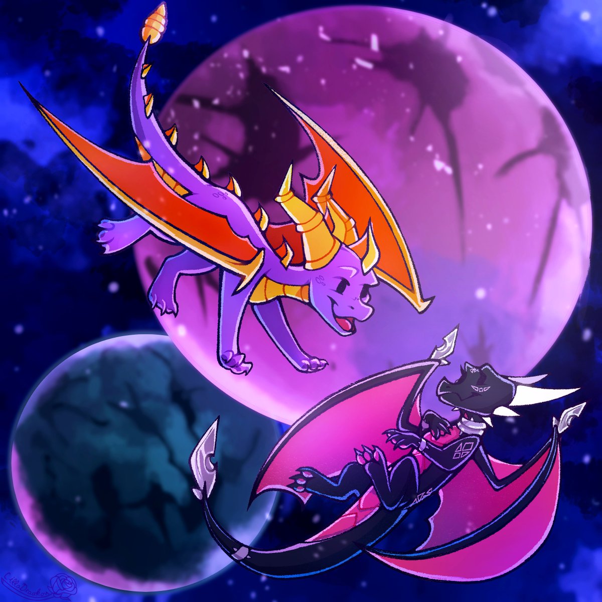 LillaDraakon's tweet photo. My all time favorite dragons 💜🖤 #spyrocommunityday https://t.co/MRoXUPZ8hY