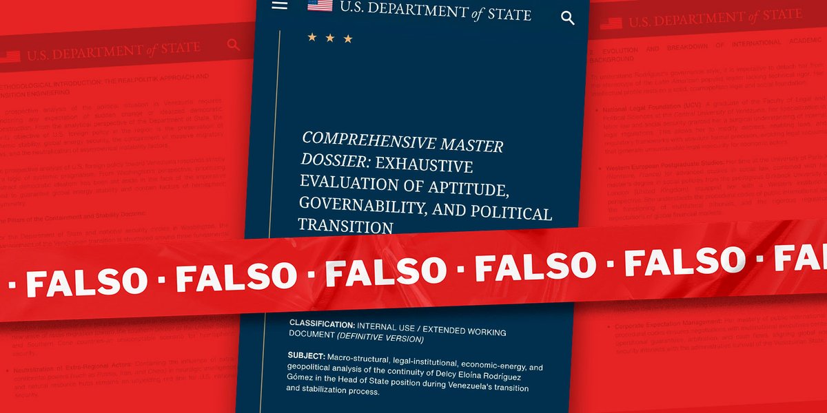 cazamosfakenews's tweet photo. Es falso que el Departamento de Estado de EE. UU. publicó un informe que justifica la permanencia de Delcy Rodríguez en el poder hasta 2031

El documento no cita ninguna fuente identificable ni sigue el formato de un informe institucional real:

https://t.co/TPmdch4pP3 https://t.co/HnNOFteNYE