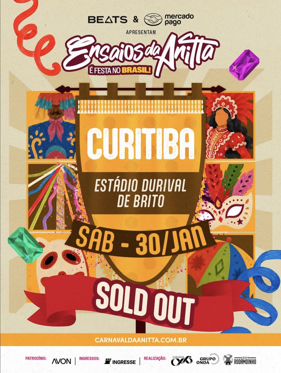 TrackAnitta's tweet photo. 🚨 SOLD OUT!! Todos os ingressos para o “Ensaios da Anitta” em Curitiba estão ESGOTADOS. https://t.co/wSZwQw81pF