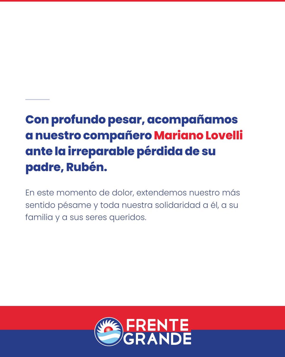 FGBuenosAires's tweet photo. Con profundo pesar, acompañamos a nuestro compañero Mariano Lovelli ante la irreparable pérdida de su padre, Rubén. https://t.co/TrSzejL3L0