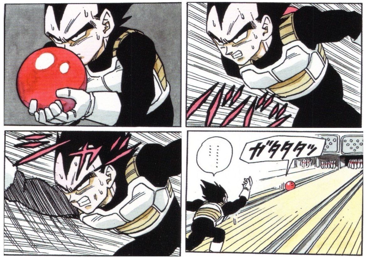 DBZdaily_'s tweet photo. Vegeta bowling by Akira Toriyama https://t.co/DStwnvgUGJ