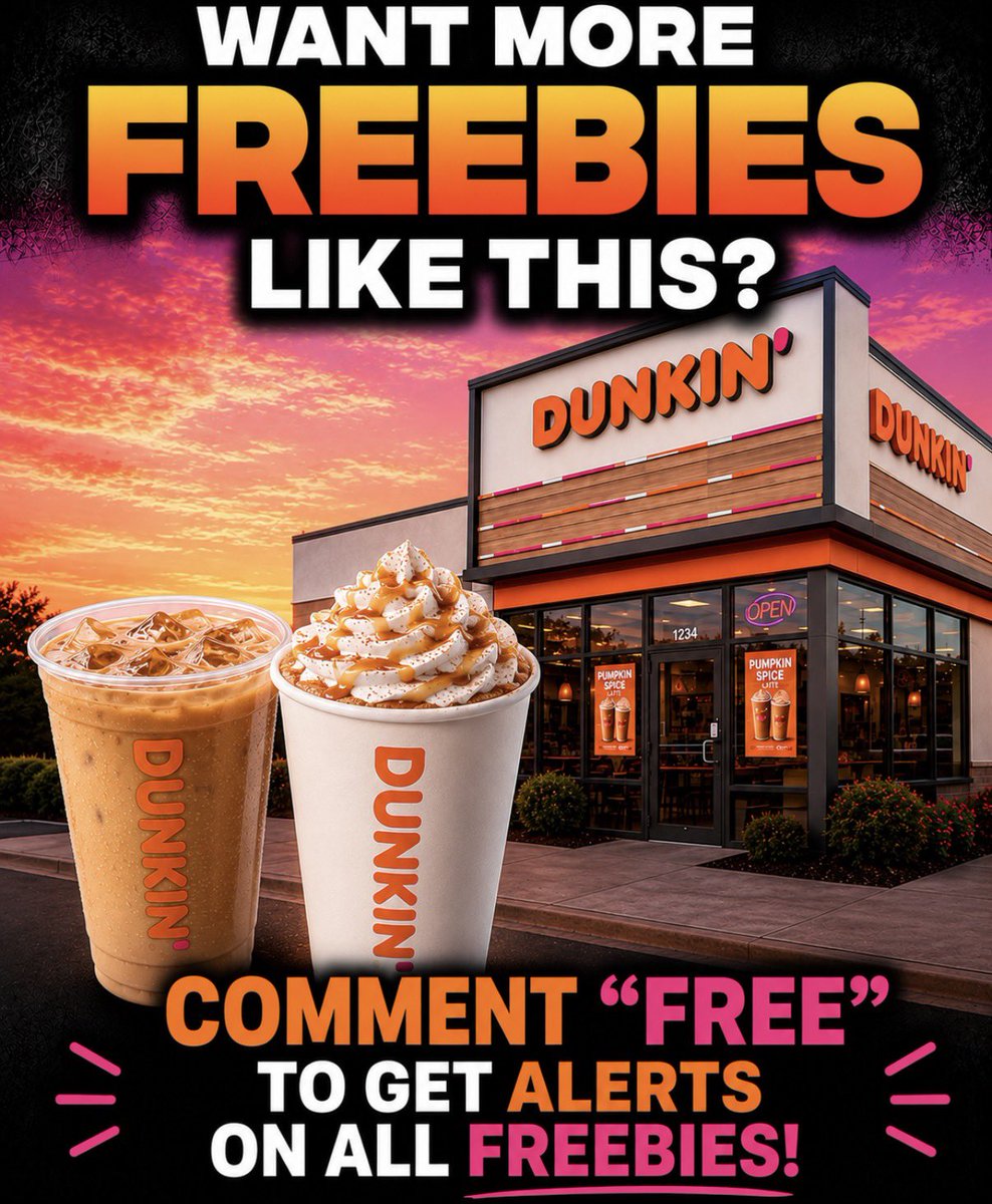 ClearanceCapt's tweet photo. 🔥 DUNKIN’ FREEBIE ALERT! 🍩☕️

@dunkin ’ is giving away FREE Pumpkin Spice Lattes on September 8th! 🎃🔥

Want to catch more freebies like this? 👀

💬 COMMENT “FREE” TO GET ALERTS ON ALL FREEBIES!

#freebies #freebie #freebiealert #dunkindonuts #dunkin https://t.co/1OfyIG0JPh
