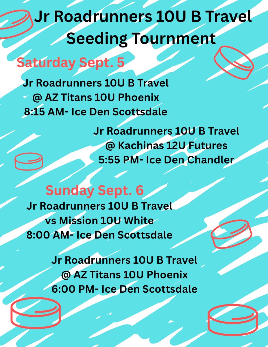 JrRoadrunners's tweet photo. Best of Luck to our 12U Travel Teams and our 10U Travel teams as they start their seeding tournament this weekend. Let's go, Junior Roadrunners https://t.co/RHH4GI1mjk