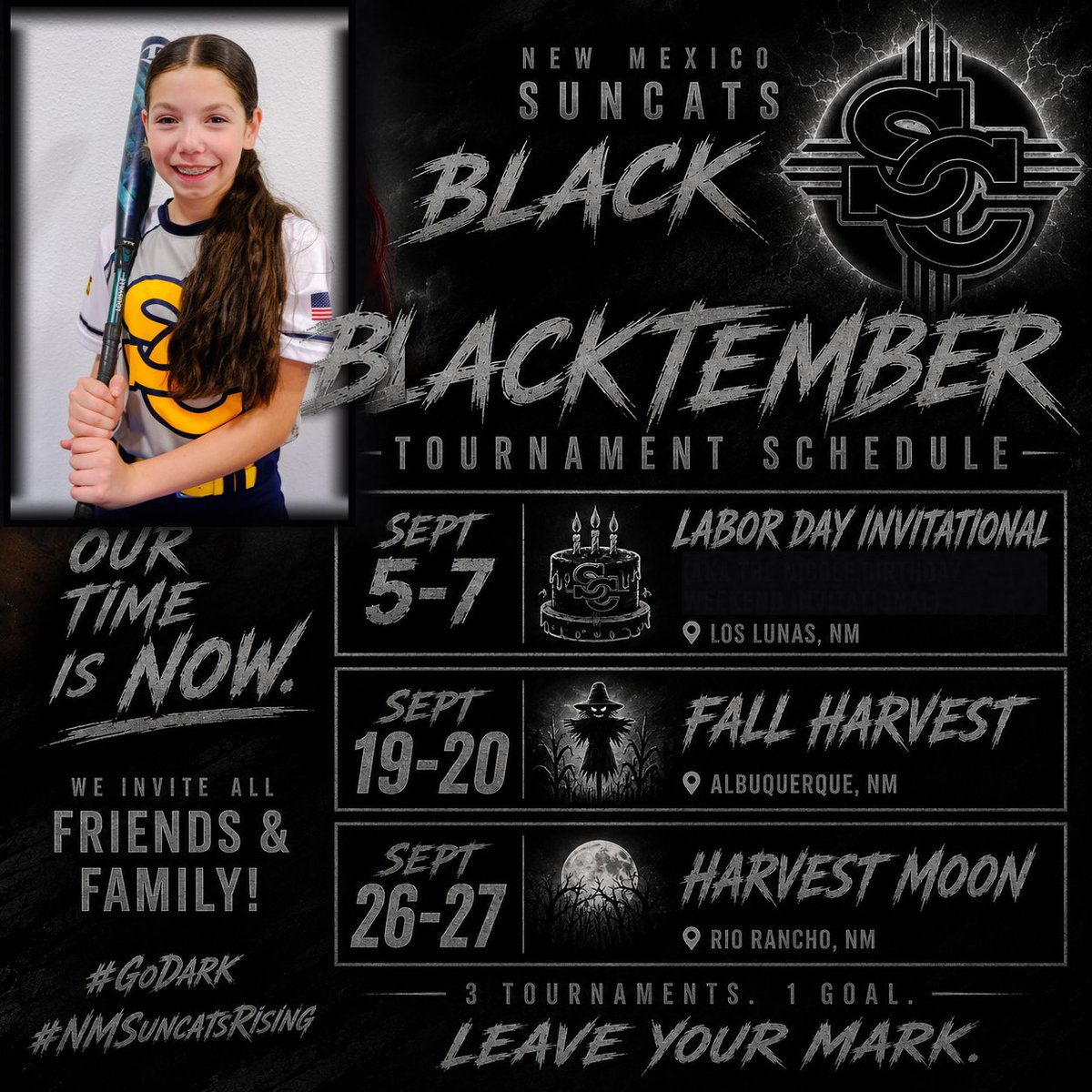 NMSuncats's tweet photo. We got Gotas del Sol participating in the Labor Day Invitational this holiday weekend all over the Albuquerque area! Wishing you luck, Gotas del Sol! #NMSuncatsRising #Softball #NewMexicoTrue #GotGetIt https://t.co/HxUiQxIVGS