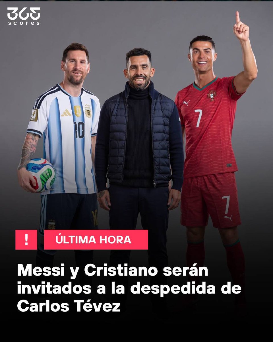 365scoresMX's tweet photo. ¡¡MESSI Y CRISTIANO JUNTOS!! 🚨🤯

Carlos Tévez prepara su partido de despedida y reportes desde Argentina aseguran que Lionel MESSI y Cristiano RONALDO están en la lista de invitados de lujo 🇦🇷🇵🇹

El 'Apache' busca juntar a las dos MÁXIMAS leyendas del fútbol en la misma cancha para su adiós definitivo ⚽🔥

📌 Tévez es de los pocos futbolistas que fue COMPAÑERO de Messi en la Selección Argentina y de Cristiano en el Manchester United 🇦🇷🏴󠁧󠁢󠁥󠁮󠁧󠁿

¿Te gustaría ver a Leo y CR7 jugando en el MISMO EQUIPO? 👇👀
