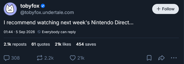 rosebunney's tweet photo. Toby Fox teases 'DELTARUNE Chapter 6' for the upcoming Nintendo Direct in a new Bluesky post.

(Source: https://t.co/LQDieMEG23) https://t.co/05h2QsMRI4