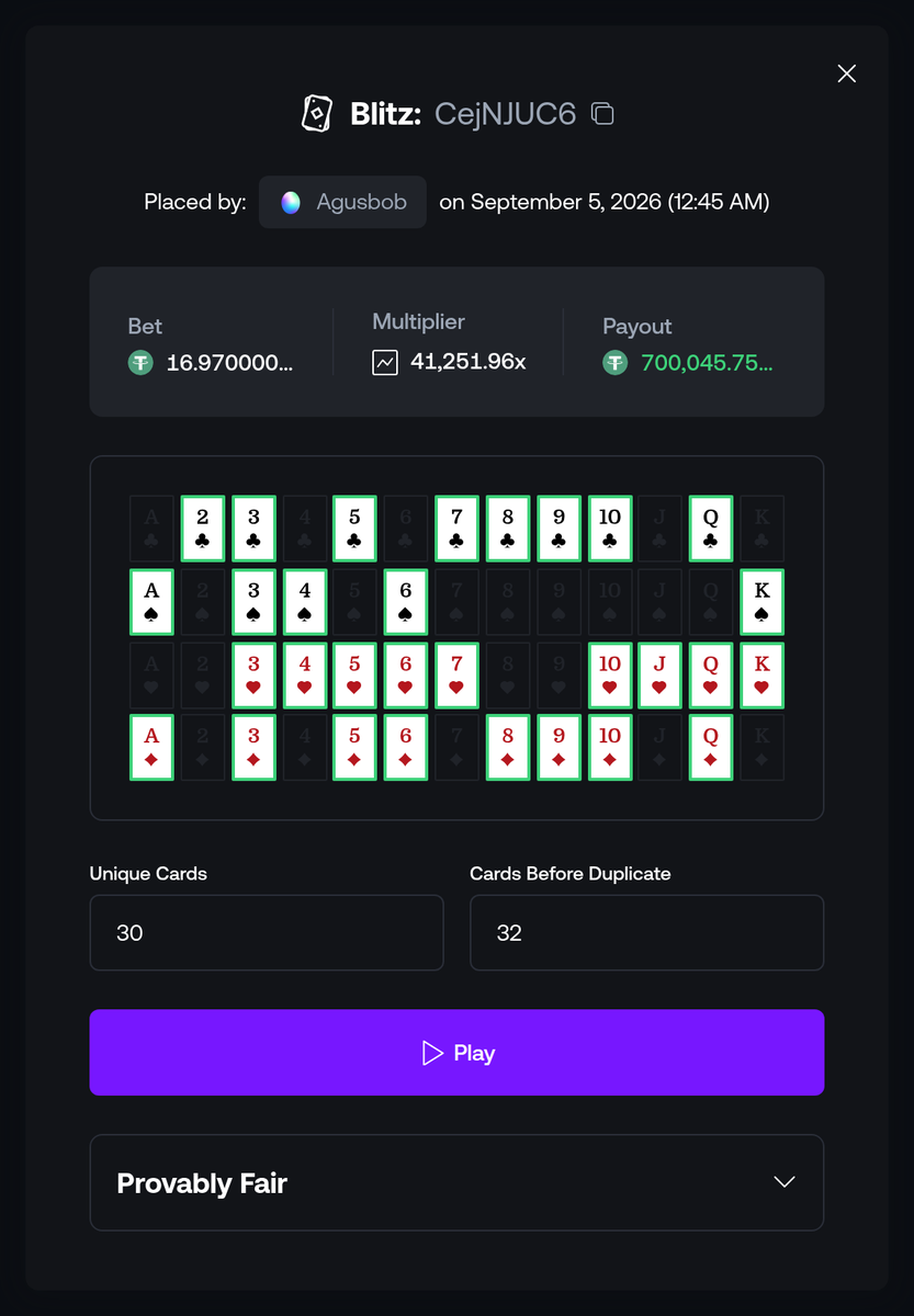 TheBetRadar's tweet photo. 💰 Big Win Just Landed

Shuffle — $700.0K won on Blitz at 41,251×

💵 Stake: $17
📈 Multiplier: 41,251×
💎 Profit: $700.0K
👤 Player: Agusbob
💰 Currency: USDT https://t.co/m7RdHsurDW
