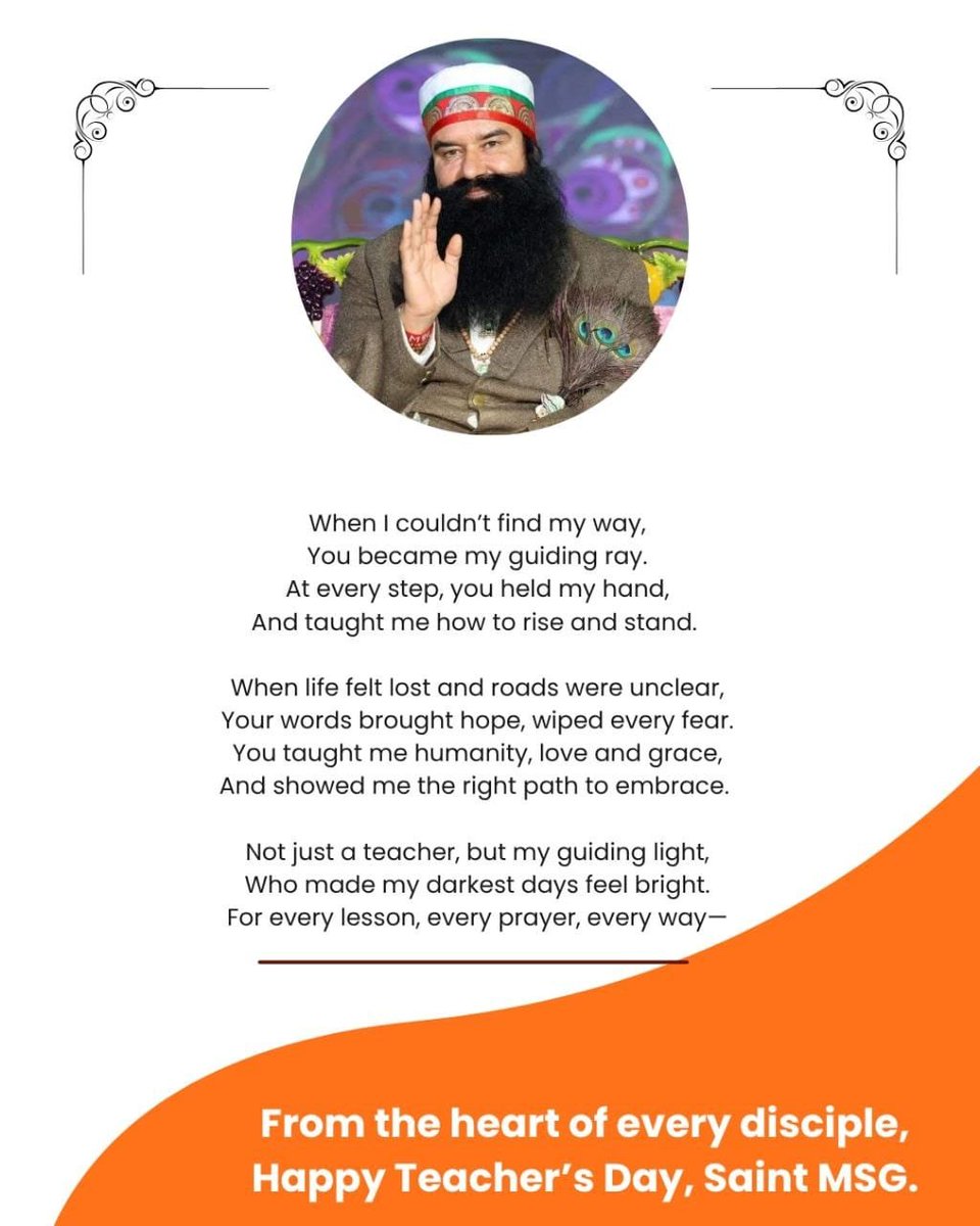 deep__insa's tweet photo. On this #TeachersDay, we bow in gratitude to Saint Dr MSG Insan Ji, whose teachings inspire and guide us through every journey of life.  Blessed and proud to be your students, we promise to carry your wisdom with us always. 
#TeachersDay2026
Saint Gurmeet Ram Rahim Singh Ji https://t.co/DLAqNa1XXq