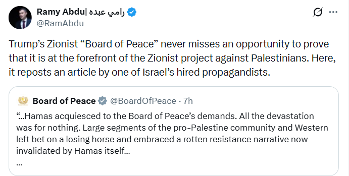 afalkhatib's tweet photo. Hamas just dispatched Ramy Abdu, its chief lawyer in Europe, to attack my New York Times op‑ed. He runs “Euro‑Med Human Rights Monitor,” the biggest and most sophisticated front operation Hamas has ever built. It is a fake “rights” group in the heart of Europe designed to launder Hamas narratives and operate through the same networks that produced Abdu from Gaza. 

He is doing exactly what his Jihadi handlers expect: flood the zone with emotionalism, repeat “Zionist” and “Genocide” nonstop, bury facts, smear anti‑Hamas Gazans as treasonous puppets of Israel, and enforce discipline among the pro‑Palestine foot soldiers so the focus never shifts from Israel. Major media outlets have unfortunately legitimized him by citing Euro‑Med’s fabricated data, even though the group has been thoroughly exposed as a polished cover for a terrorist organization responsible for severe harm and human rights violations. If you want to understand how Hamas’s propaganda became mainstream, look at “lawyers” like Ramy Abdu in Europe.